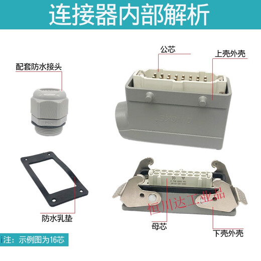 Butt-type rectangular heavy-duty connector HE-4/6/10/16/20/24-core industrial aviation plug male and female complete set 10-core butt