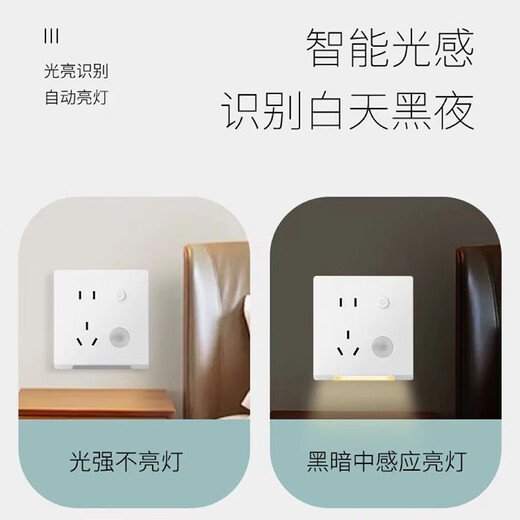 Tianshili Type 86 concealed five-hole socket with human body sensor light in aisle corridor night light embedded with foot light socket five-hole with light (white)