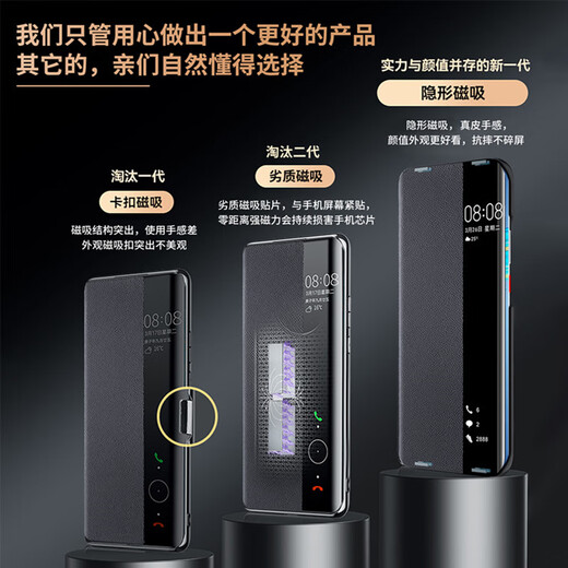 梦琪 华为mate40pro手机壳防摔保护套mate40手机壳翻盖真皮智能视窗全包磁吸皮套商务款 Mate40Pro/40e pro通用【玄黑色】 升级磁吸款丨头层牛皮