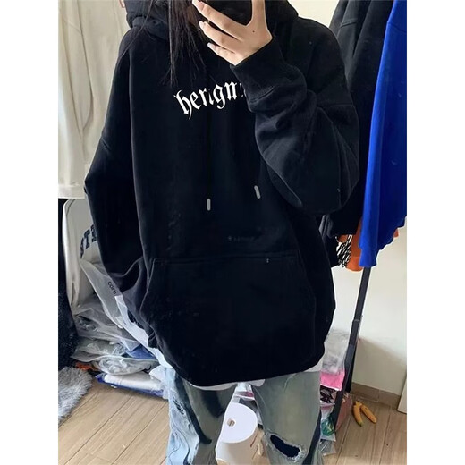 迪伽达黑色连帽美式hiphop卫衣男女秋冬季oversize慵懒风潮牌百搭外套男 HDFS-687杏色【常规】 L