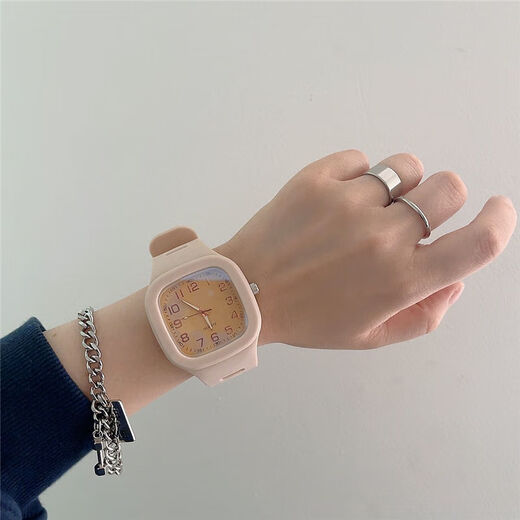 Esté atento a los exámenes de estudiantes de secundaria y senior de estudiantes de secundaria Ins Nicho de Nicho Square Square Simple y versátil de cuarzo Electronic Watch 7027 Boxe Digital Cinnamon Box + Battery