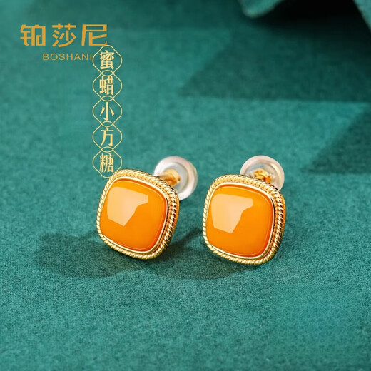 Platinum earrings for women, sterling silver beeswax earrings, autumn and winter small sugar cubes for ear piercings, gemstones, girls birthday gifts for mom, beeswax small sugar cube earrings