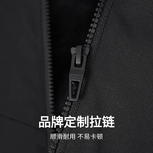 Dances with Wolves Technology Three-Proof & Velvet Lining Autumn and Winter Outdoor Hooded Jacket Men's Jacket 001 Black 175