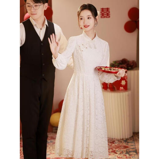 White evening dress for women, wedding and engagement dress, banquet temperament, certificate registration, small people can usually wear 3XL
