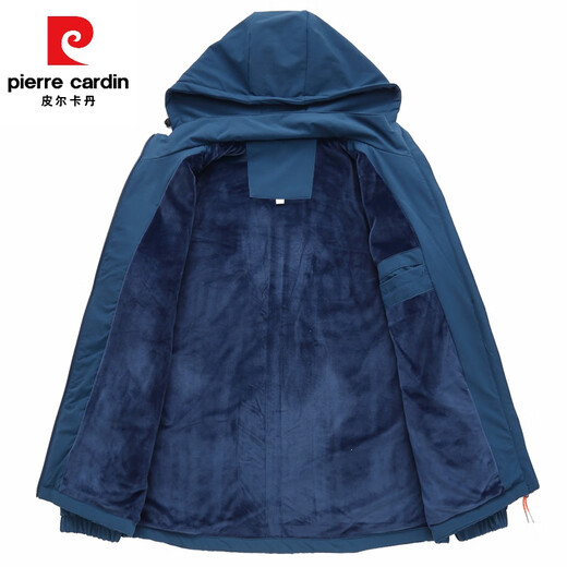 Pierre Cardin autumn and winter velvet thin cotton jacket men's plus size plus size removable hood sports jacket men's jacket dark green XL