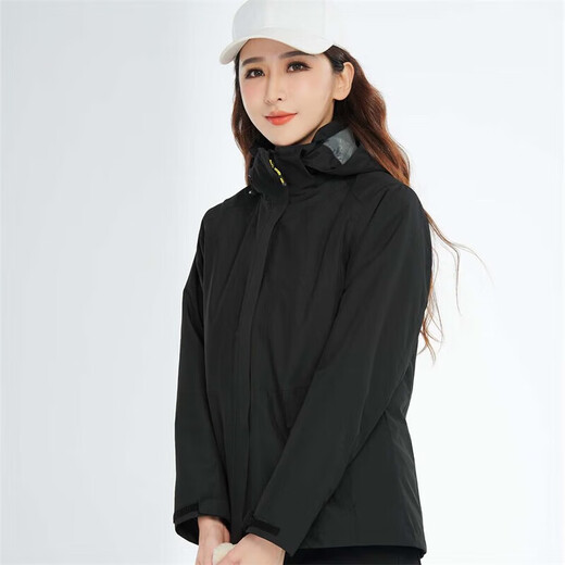 BRELRMON韩版冲锋衣女男防风户外防寒三合一保暖可拆卸滑雪登山服夹克外套 HS12805曜石黑-女 S