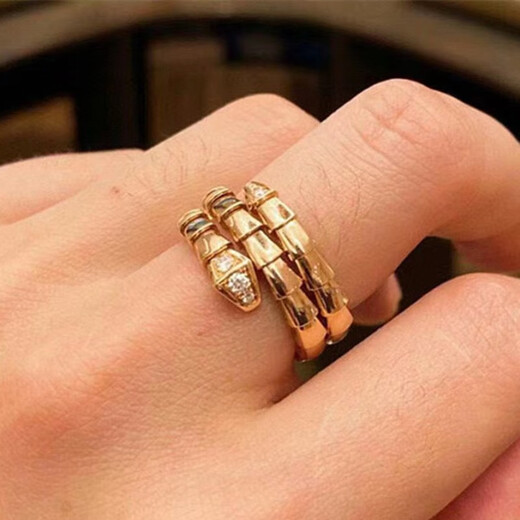 QUAMER Narrow Version Three Circles Head and Tail Diamond Snake Ring Women's Rose Simple Diamond Snake Bone Large Head Smooth Three Circles Snake White Gold S Size (US Code 56) Standard