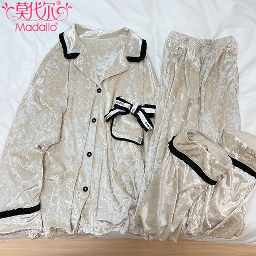 Modal 2025 New Gold Velvet Pyjamas für Frauen im Herbst und Winter, langärmelter koreanischer High-End-Aprikosen-Herbst- und Winter-Heimbekleidungsset CM-728#Champagner Panda (doppelte Länge) xl