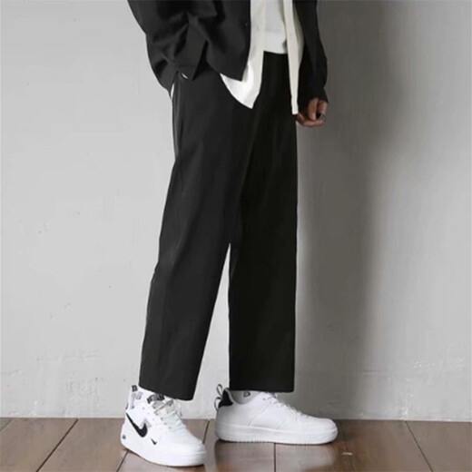 Xuan Laiya casual pants for men's spring and summer new draped suit pants Korean style trendy loose straight pants for youth sports nine-point pants Black XL [Suggested 120-130Jin [Jin equals 0.5 kg]]
