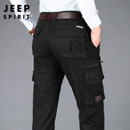 JEEP/吉普工装裤男直筒宽松多口袋休闲裤男式春夏薄款棉户外多兜裤子秋冬厚款大码男装军旅长裤 A9923深蓝色（厚款） 30（腰围2.3尺）