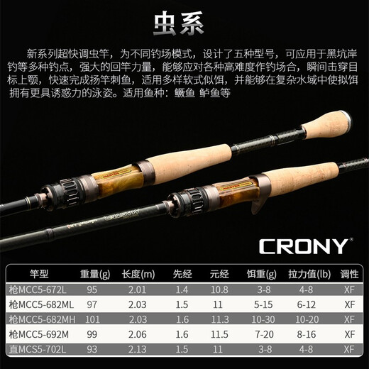 科尼路亚竿大师典藏五代高碳轻量虫系泛用远投杆钓鲈鱼鳜鱼翘嘴 2.03米 虫系MCC5-682ML