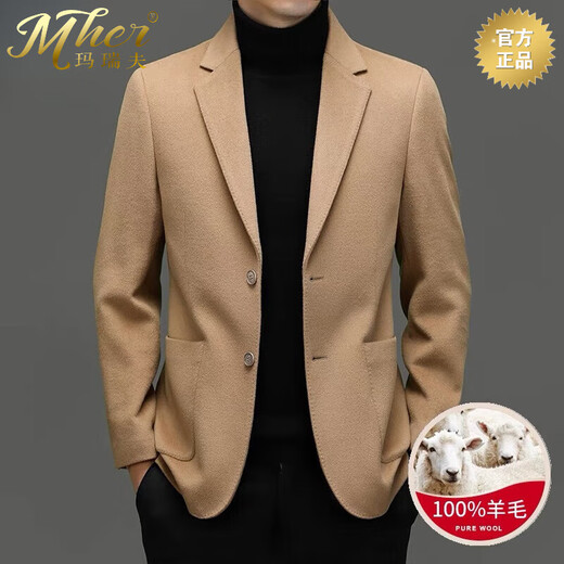 MHEF品质西服男秋冬季100%绵羊毛西装外套男士韩版修身休闲单西上衣潮 黑色 M