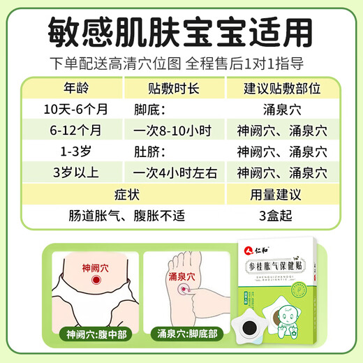 仁和胀气贴婴儿0-3个月新生儿防胀气贴二月闹神器排气小儿脚底肚脐贴