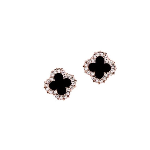 Xinshe 999 sterling silver needle black four-leaf clover earrings for women 2025 new light luxury high-end earrings to support pierced ears, a pair of four-leaf clover earrings