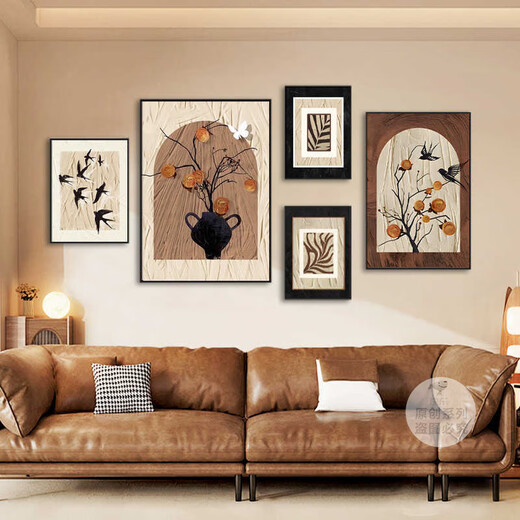 丞仔中古风客厅组合装饰画法式复古挂画美式高级感沙发背景墙艺术壁画 Z3879 35*50/50*70/30*40*2/40*60 晶瓷铝合金黑框