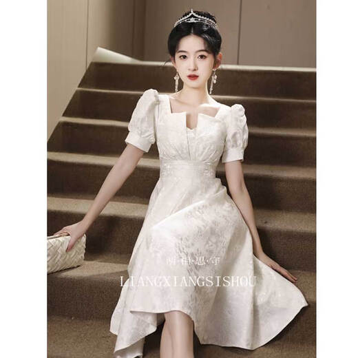 Seidler Evening Dress Light Luxury Niche High-end Engagement White Daily Wear Stunning Princess Dress Adult Ceremony Girl Host Off-White M (Recommended 96-105 Jin [Jin equals 0.5 kg])