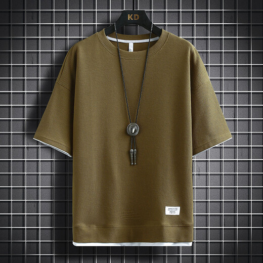 Yao Qu Waffle T-shirt à manches courtes à manches à manches de glace pour glace d'été Men de l'été T-shirt à mi-manche à cinq pièces Top 3880 Orange 170 / L