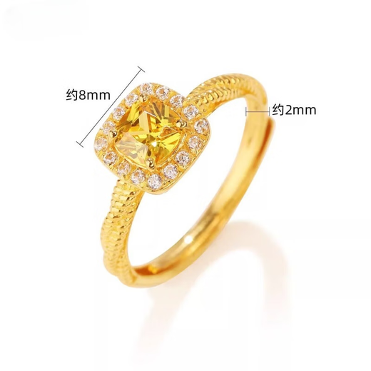 Shixi 999 gold ring female small sugar cube yellow diamond ring for girlfriend imitation gold engagement wedding three gold jewelry