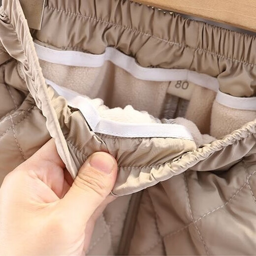 Kexin baby children's clothing for boys and girls, Korean winter cotton coat set, new velvet and thickened, Western-style children's winter cotton coat two-piece set, beige, size 90, recommended for 1-2 years old (height around 80)