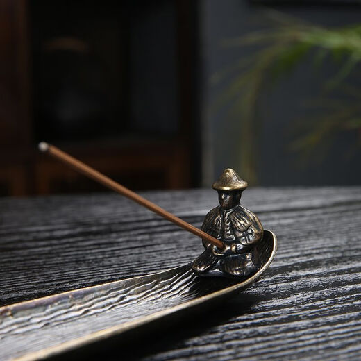 Meikejie fishing old man incense burner alloy boat line incense burner home indoor sandalwood agarwood incense insert incense seat incense burner single Hanjiang fishing alloy boat