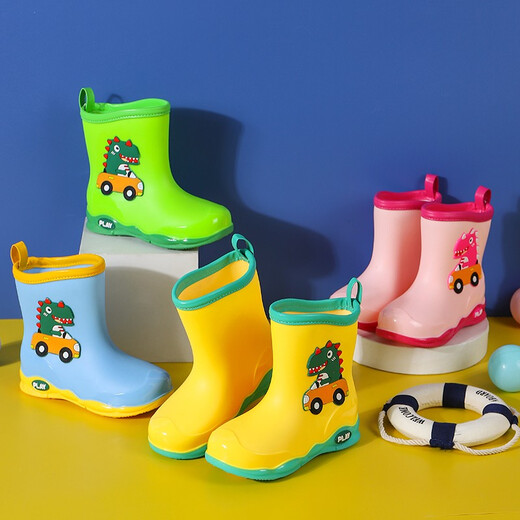 Kinder Regenstiefel Jungen und Mädchen verdickte Anti-Rutsch-Wasserschuhe Baby Regenstiefel Wasserstiefel Kinder Kleiner wasserdicht plus Samtgrün Größe 17 (innere Länge 17 cm)
