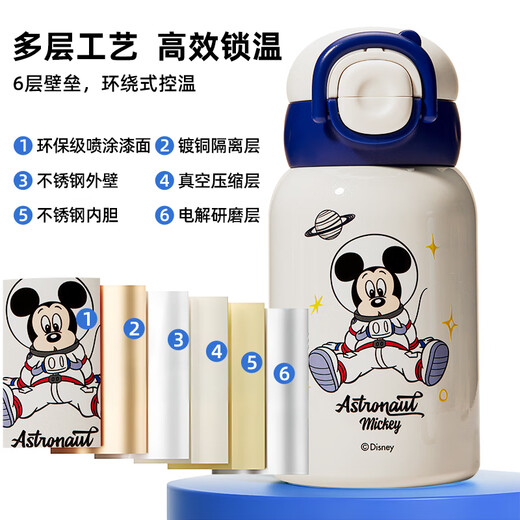 Disney thermos cup for children with straw 316 stainless steel large capacity elastic cover for primary school boys and girls portable direct drinking cup
