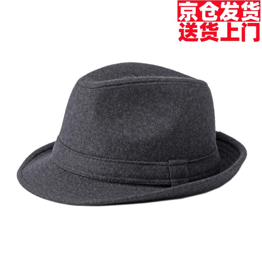 织姬绅士帽子男英伦风复古简约纯色毛呢礼帽男士休闲爵士帽保暖复古 黑色 M【58-59cm】