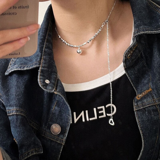 Yinruitai s925 sterling silver Korean version light luxury broken silver tassel bead necklace women's fashion versatile spring and summer zipper new xl1127 925 silver