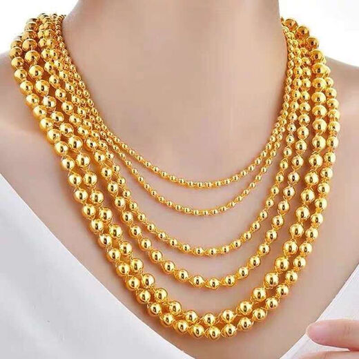 Vietnamese sand gold necklace men's long-lasting glossy round beads men's gold-plated gold store same necklace women's new solid 10mm 60cm 126g + free ring