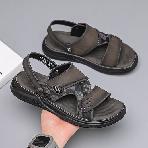 Pull-back sports slippers for men, casual sandals, wear-resistant outdoor beach shoes, summer WSL(WZ)-0978 Black Camel 40