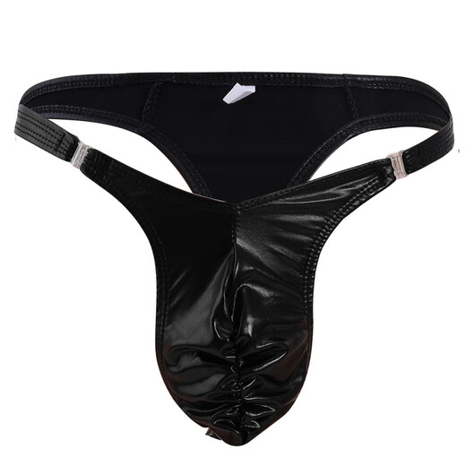 Bright patent leather low waist men's thong imitation leather sexy T-trousers men Unbuttonable sex performance underwear men Pink All size