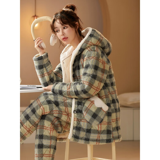 Catman (Miiow) El pijama de terciopelo de coral para mujeres en invierno de tres capas de algodón de algodón en terciopelo en terciopelo, el estilo de otoño e invierno se puede usar fuera de ropa para el hogar 6624 L (100-120Jin [Jin iguala 0.5 kg])