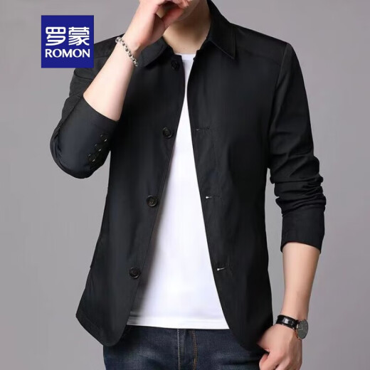 罗蒙（ROMON）2025新款春夏季男士商务休闲夹克中青年纯色翻领薄款韩版修身外套 浅灰色1048 L 建议110-130斤