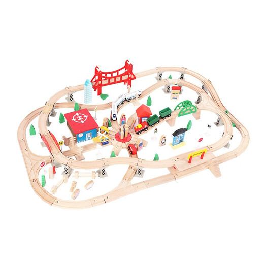 Yunya wooden train track set magnetic electric car head building block assembly June 1 Children's Day toy birthday gift 130 pieces airport train tracks gift