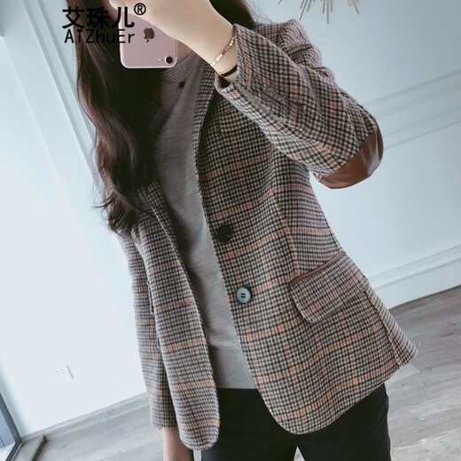 Ai Zhuer Plaid Small Suit Jacket Women's 2026 Spring and Autumn New Women's Korean Style Temperament Plaid Women's Small Suit Top Picture Color M