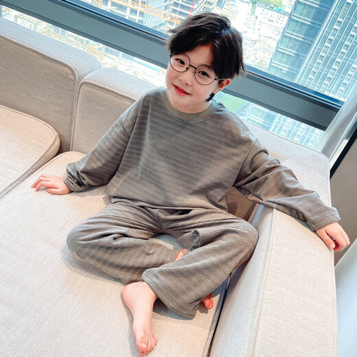 UXST Boys Pajamas Autumn Home Clothes Set 2023 New Children's Autumn Pure Cotton Autumn and Winter Style Medium and Large Children Boys Trendy Card Color 110cm