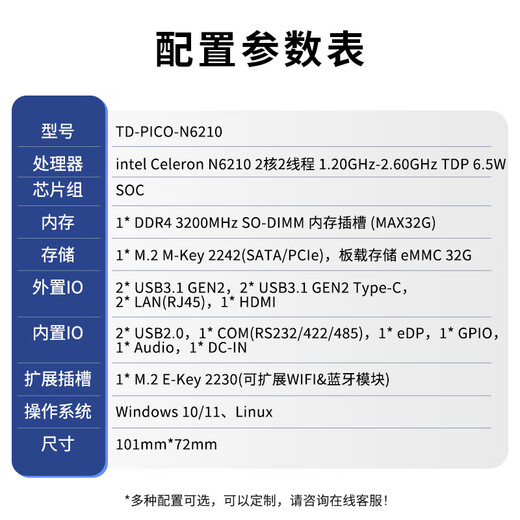 天迪工控J4125工控主板PiCO小尺寸主板N6210低功耗主板10W机器人物联网迷你工业主板EDP嵌入式 PiCO-N6210/双网/双显/板载32G