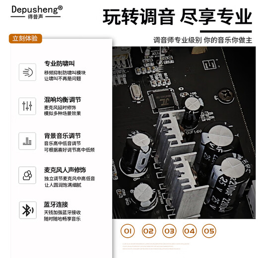 Depusheng REV3900 KTV pre-amp effector with rechargeable wireless microphone for home karaoke singing TV reverberator box commercial anti-howling audio processing USB fiber optic Bluetooth REV3900 without handheld