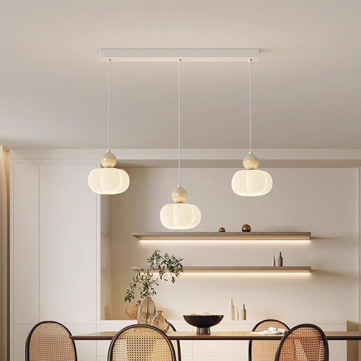 Laiqi Restaurant Chandelier Warm Cream Style Pumpkin Chandelier 2025 New Modern Simple Staircase Study Dining Room Chandelier CX689 Sand White + Beige 5-head Disc + 43CM + 35W Three-color Light-changing