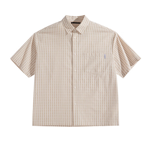 Peacebird men's casual shirt jacquard full-page checked shirt men's short-sleeved summer simple light yellow first batch (wide type) XL