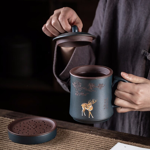 Gold inlaid jade purple sand cup craftsman handmade tea cup Kung Fu tea set tea making office cup casual gift high-end Songlu cup