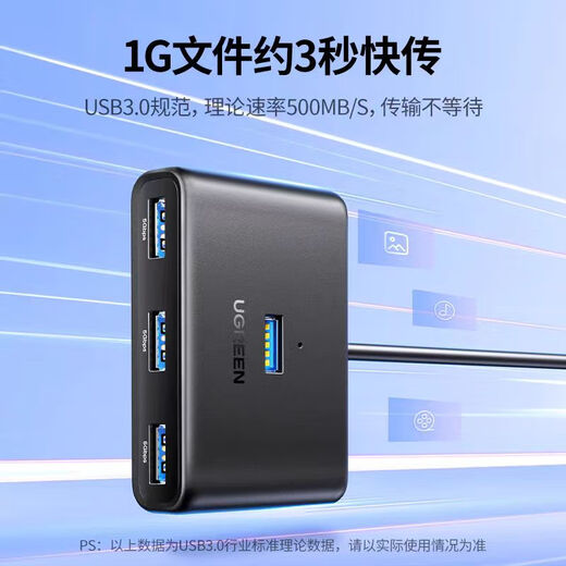 Green Network (UGREEN) CM688 USB3.0 Splitter Typ-C HUB HUB3.0 Hochgeschwindigkeit 4 Port USB Expansion Dock 4 Ports 2 in 1 Schwarz 0,5 Metern CM688-15700