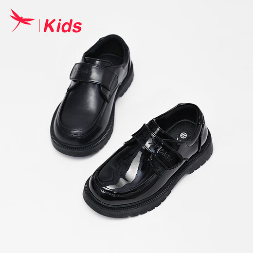 Red Dragonfly's Children's Autumn Children's Shoes Boys Boys and Girls British Style Performance Student Students de cuero Pequeño cuero D233TQ616 Surfación de cuero negro 32