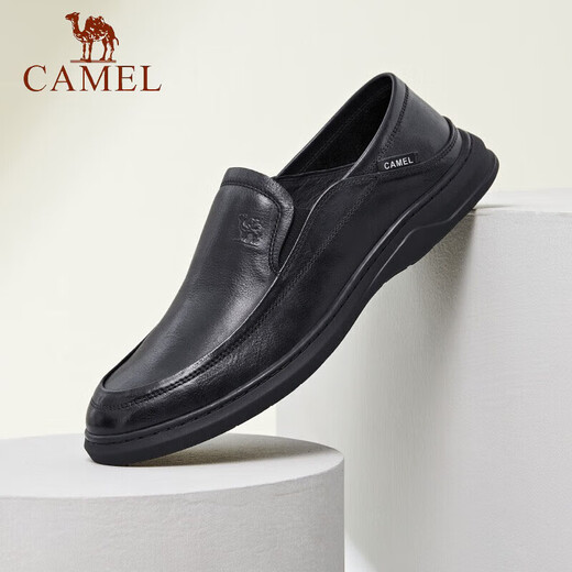 Camel (CAMEL) men's shoes autumn and winter genuine cowhide shoes breathable business casual shoes high-end slip-on middle-aged dad leather shoes G13S155102 black 43