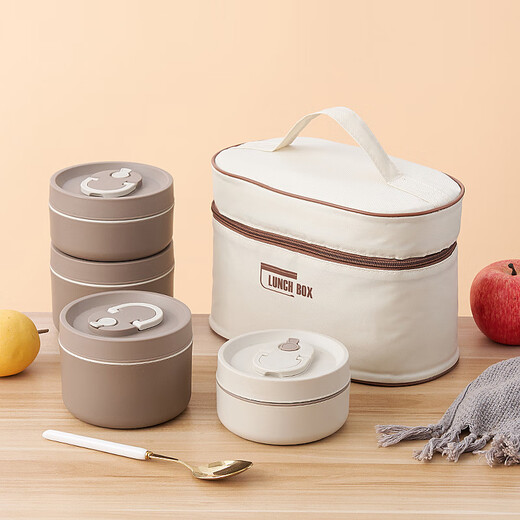 Zhangu insulation bag thickened aluminum foil rectangular round large-capacity lunch box bag student office worker portable lunch bag with rice off-white breakfast cup bag small size