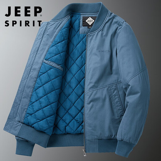 JEEP SPIRIT Jeep flagship thick bomber jacket men's autumn and winter outdoor leisure pure cotton washed cotton and thickened cotton jacket black (cotton and thickened) XL /135-150Jin Jin equals 0.5 kg