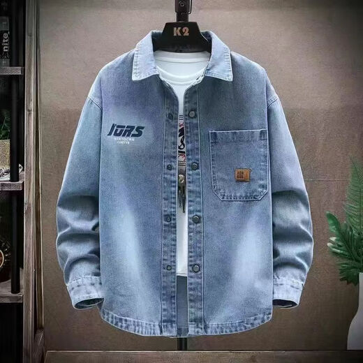曼迪尚春秋季牛仔衬衫外套男宽松工装休闲翻领夹克青少年学生潮牌上衣服 684款黑色 3XL
