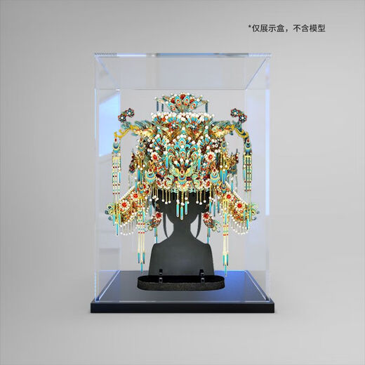 Acrylic loop light display box is suitable for cool-point emerald phoenix crown metal puzzle three-dimensional model storage dust cover, matte black base, open door version, 20x20x30cm only display box