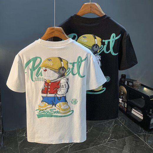 Jeep Spirit 1941 Estd Dingdang Katzendruck Kurzarm T-Shirt Männer 2024 Sommer dünner Mode Komfort Top Runde Hals Cartoon T-Shirt Männer 9913 Weiß 2xl Größe