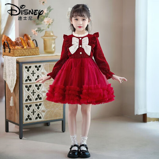 Disney girls dress New Year skirt 2026 new spring and autumn children's tutu skirt little girl red princess skirt winter red high quality 100 recommended height 90-95cm